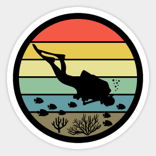 Diving Retro Sun Sea Diver Gift Sticker